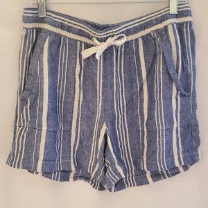 Nautica Women's Linen Blend Pull-On Striped Shorts w/ Front Tie Size Medium